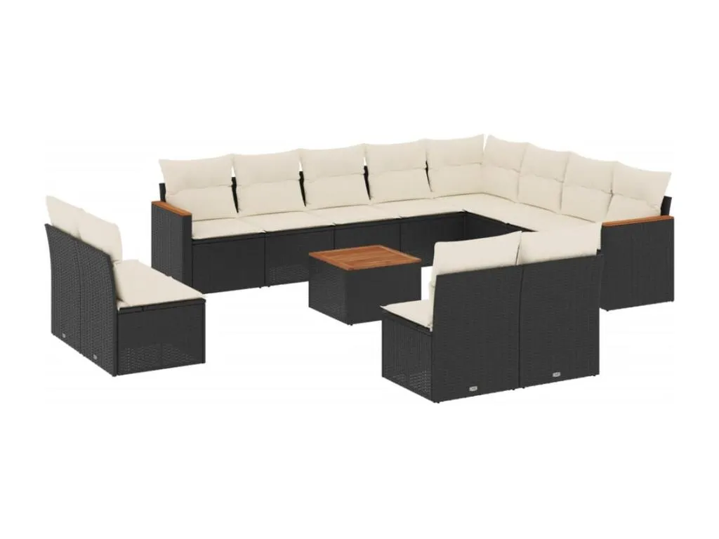 Set de sofás de jardín y cojines 13 pzas ratán sintético negro 66736MAME
