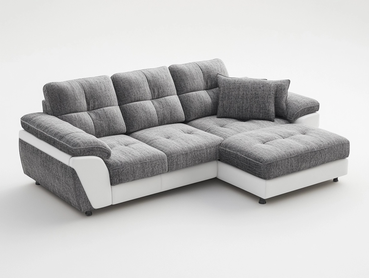 Sofá Esquinero Moderno de 260x180cm para Salón con Función de Descanso Tapizado en Tela y Polipiel Gris y Blanco yl6314755
