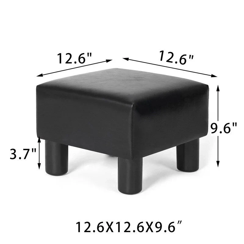 Square Footrest Stool with Upholstered Seat and Wooden Legs