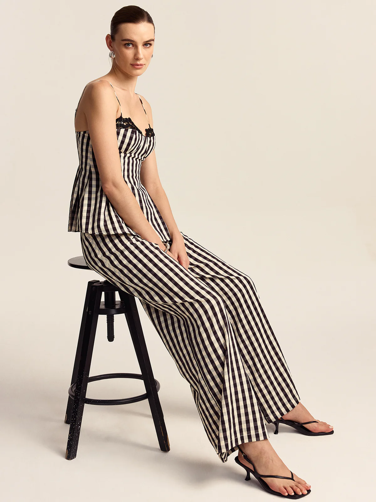 Gingham Wide-Leg Pants