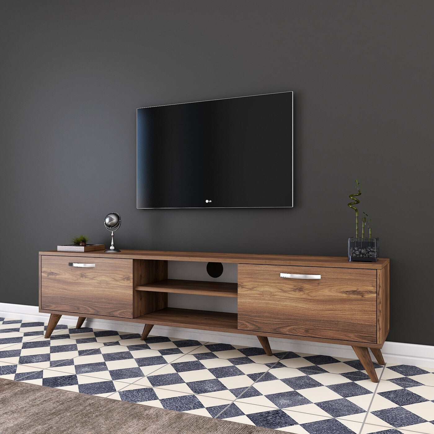 Giga Meubel - Tv-meubel Walnoot Hout - 180x35x48,6cm - Amokh