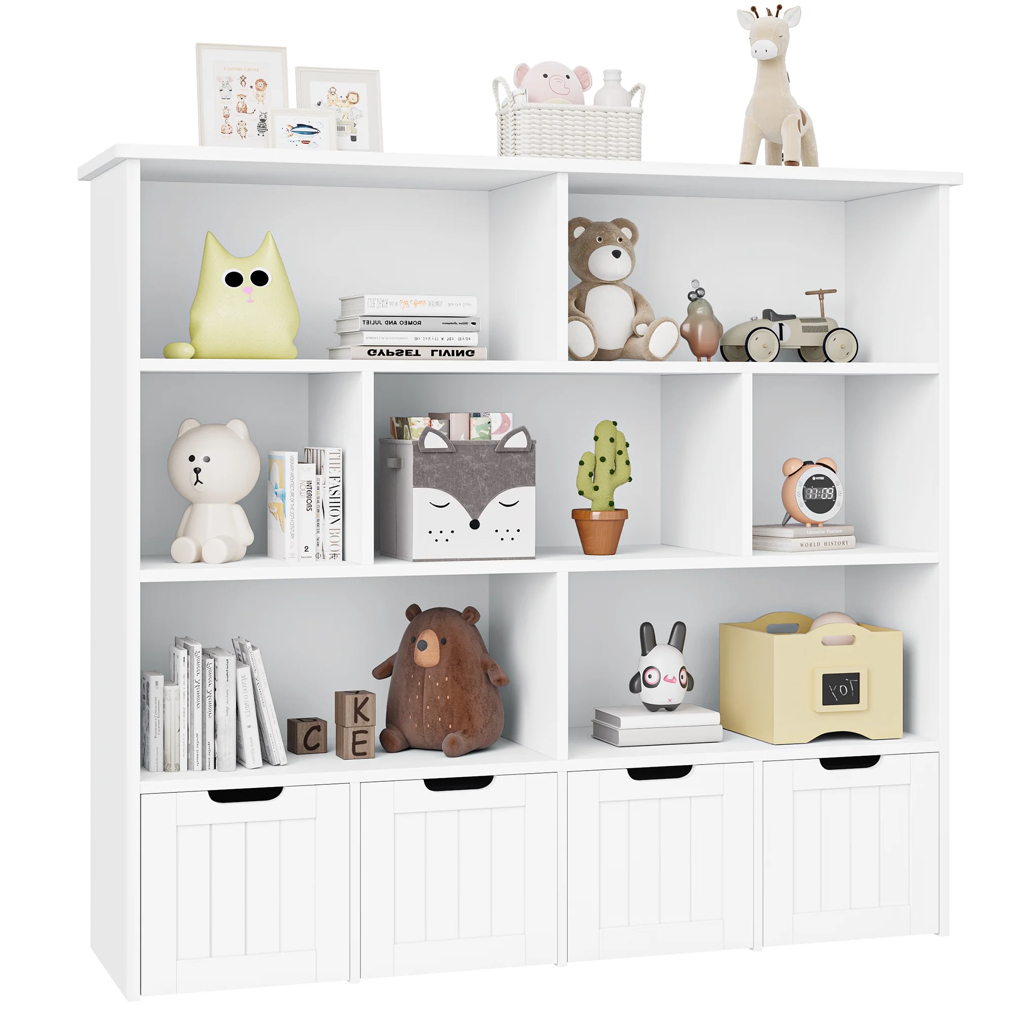 Homfa 7 Cube Toy Storage Organizer, Kids Geometric Bookcase and Bookshelf with 4 Drawers, White - Image 11
