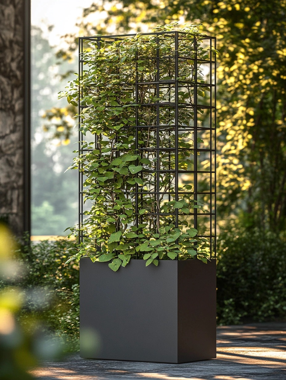 Jardinera con enrejado gris oscuro PP para plantas trepadoras 80x36x140 cm