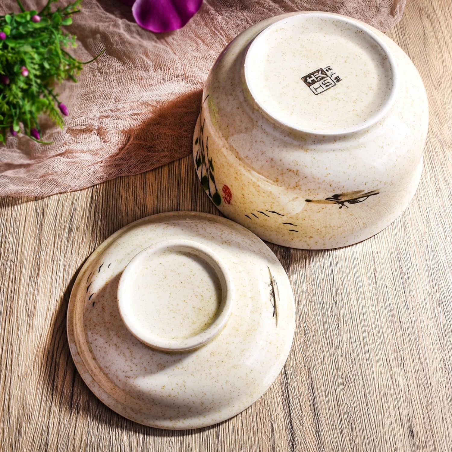 Japanese Style Ceramic Lidded Bowl, 25.4 oz Hand-Painted Ceramic Rice Bowl with Lid, Microwave & Dishwasher Safe Soup Bowl for Rice, Stew, Dessert, Kitchen Dining Tableware