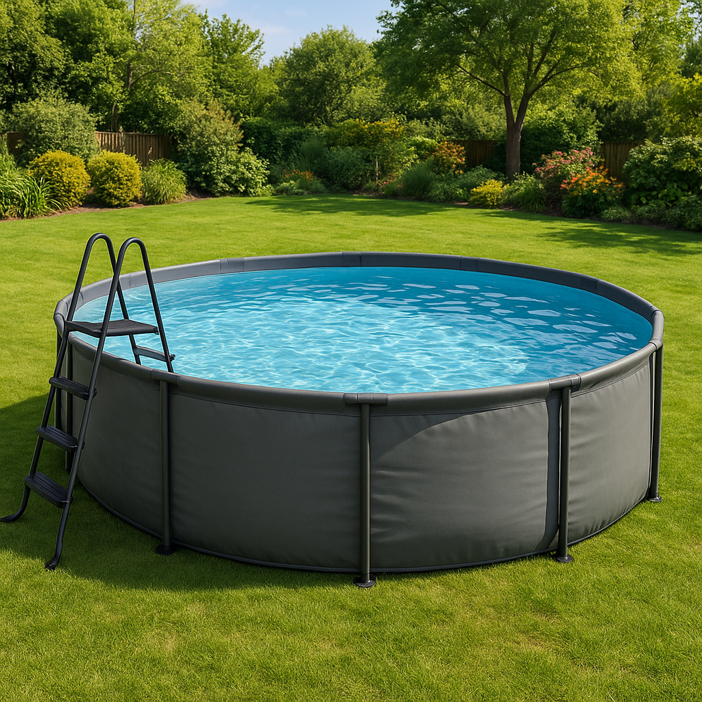 Piscina tubular redonda Redonda Sí Piscina Tubular PVC, Acero Jardín, Exterior Gris oscuro 457x107 cm