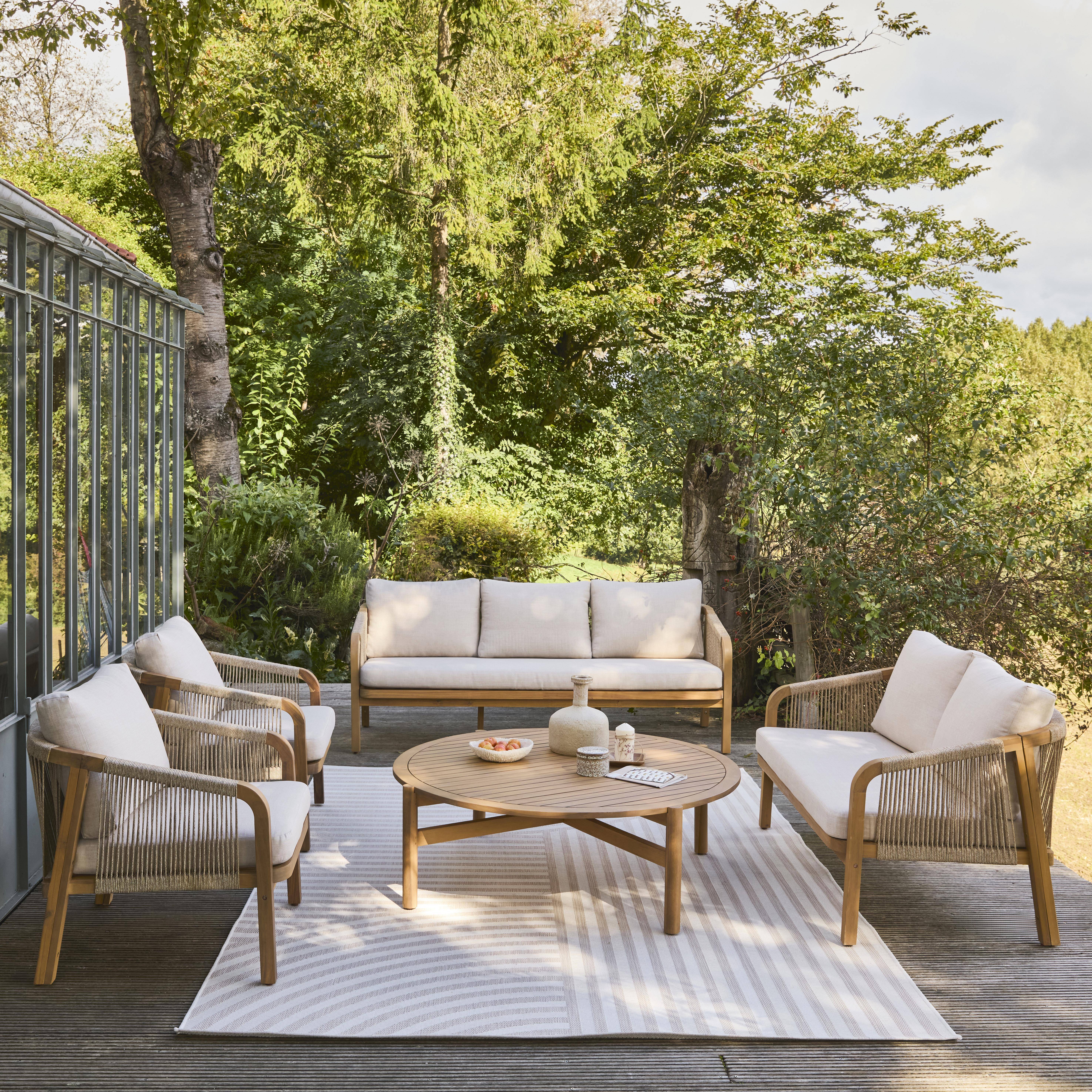 Parana - Conjunto de muebles de jardín de madera de acacia y cuerda, 7 plazas