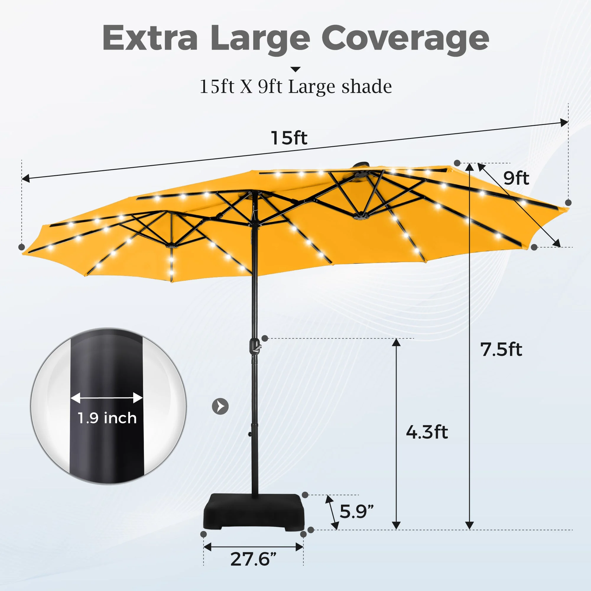 Alpha Joy 15ft Extra Large Outdoor Patio Double-Sided Umbrella with LED Solar Lights & Umbrella Base, Beige - Image 71