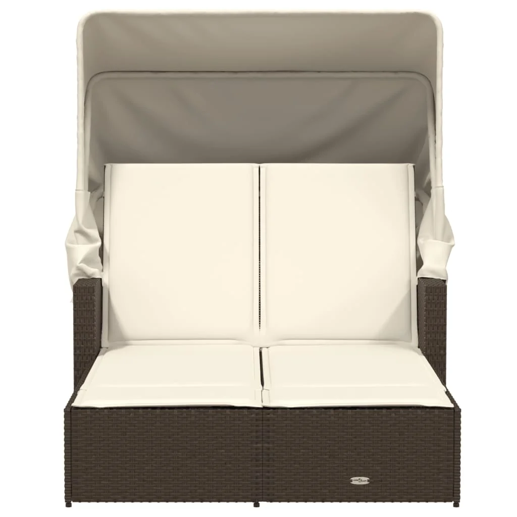 vidaXL Powder Coated Steel Removable Canopy and Cushions Double Sun Lounger, Beige - Image 9