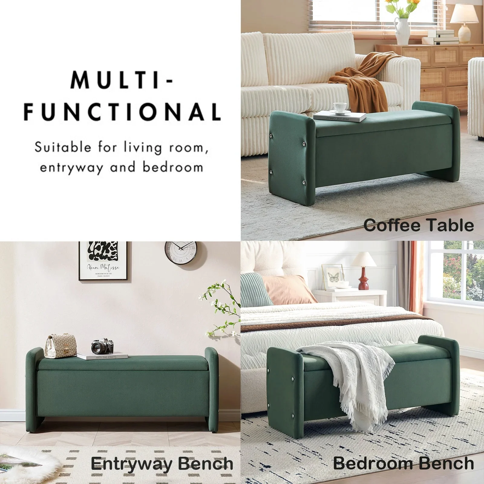 Pinmoco 44" Storage Ottoman Bench, Upholstered Entryway Bench with Storage End of Bed Bench for Bedroom& Living Room, Corduroy Gray - Image 23