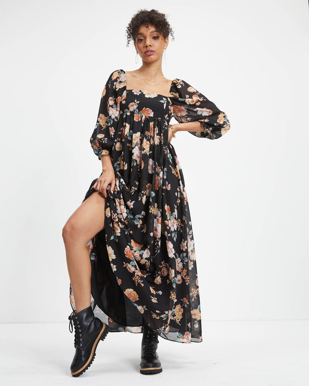 Miller Floral Chiffon Maxi Dress - Black - FINAL SALE - Se7enfashion