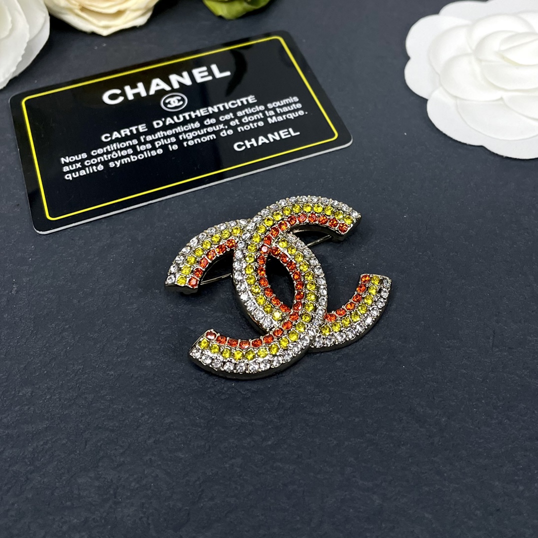Chanel Full Paved Color Diamond CC Brooch - Original Replica Club