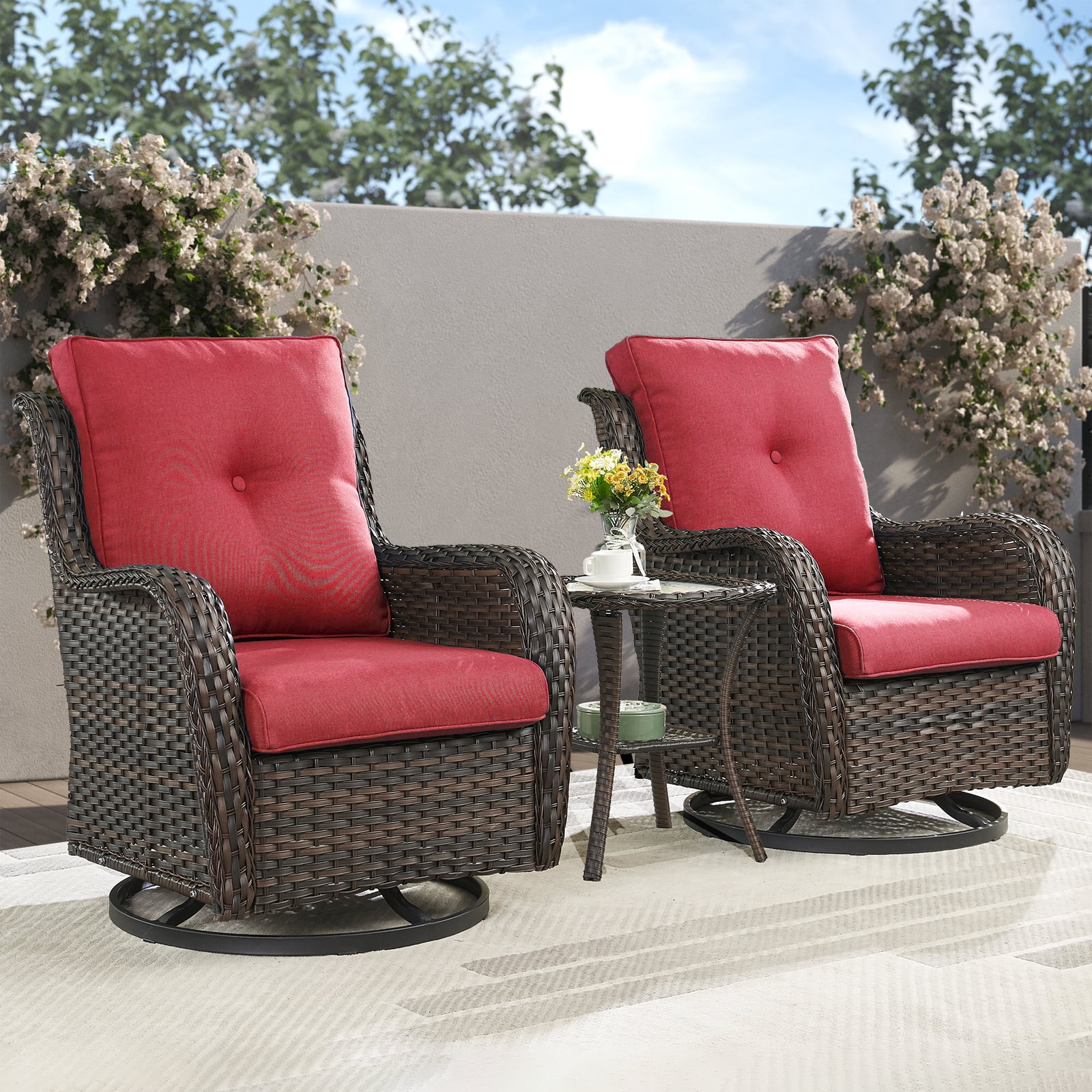 POCASSY 3 Piece Patio Set Outdoor Wicker Glider Rocking and Swivel Chairs with Cushions - Image 17