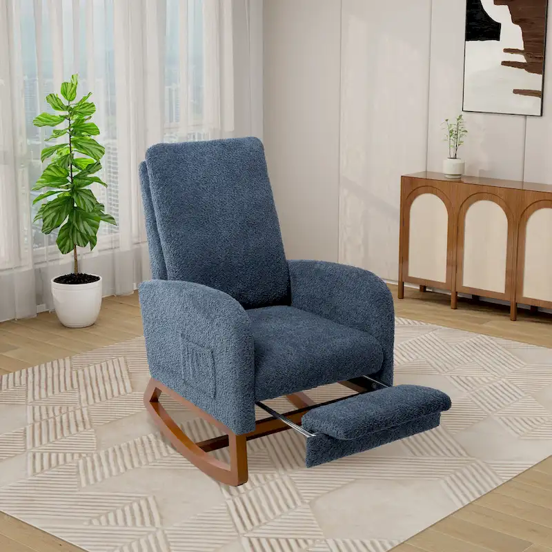 Ergonomic High Back Rocking Chair with Adjustable Footrest