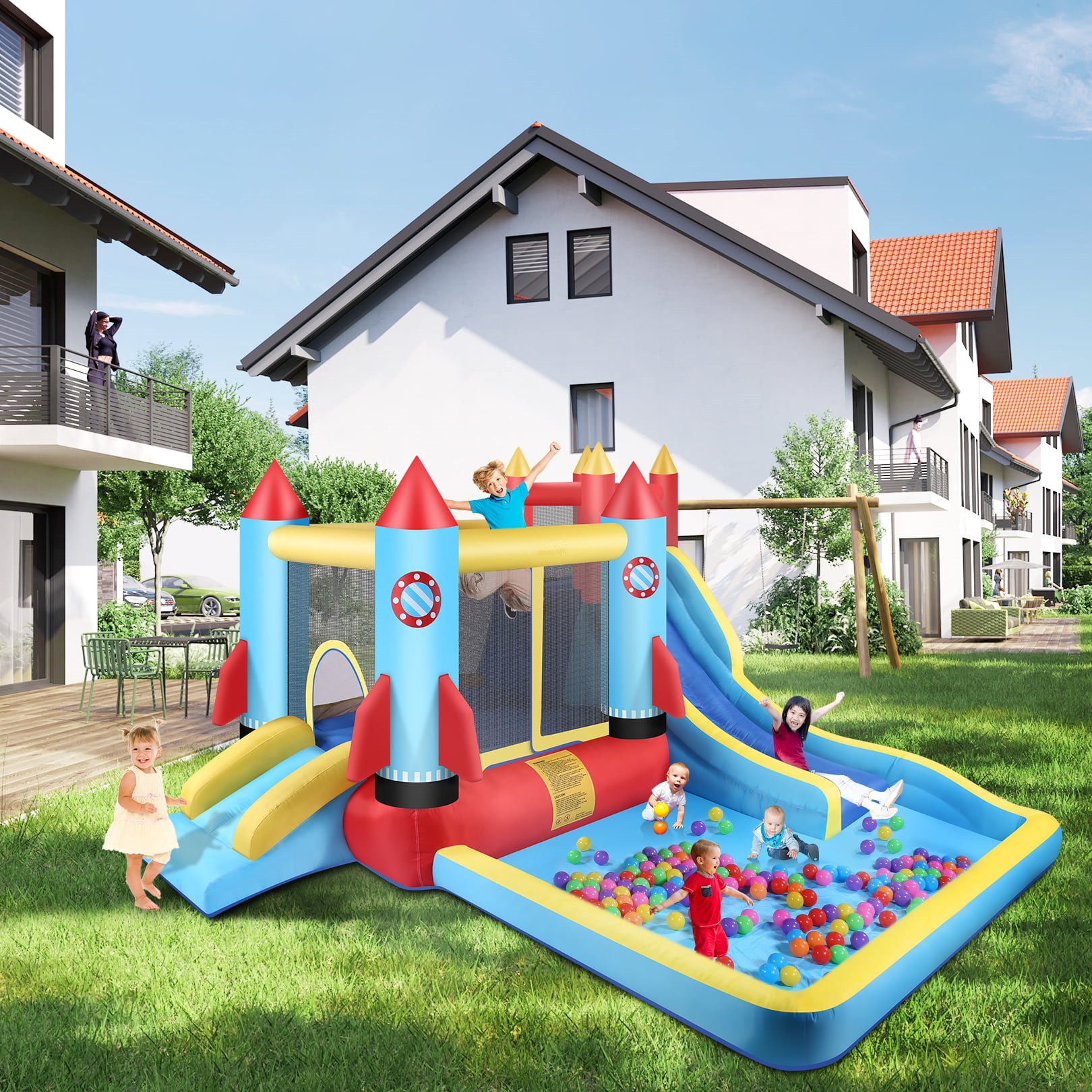 WAYFAIR 146''X 132'' X 82'' Inflatable Bounce Houses For Kids 3-12 With Blower Double Slide Climbing Wall And Ball Pit/Large Pool Outdoor/Indoor Bouncy House, PVC, Child, Teen, Toddler, Tween, Adult