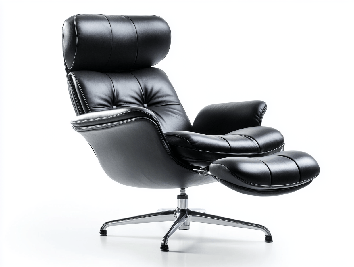 Sillón ergonómico reclinable de oficina en piel sintética negra con reposapiés extensible