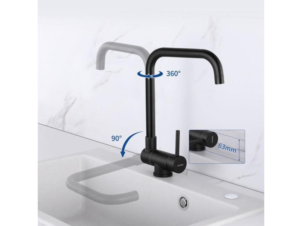 2pcs Mezclador Cocina Plegable Girante 360°,con Mango Plegable Contra Ventana,Mezclador Fregadero Agua Caliente Fría para Cocina Negro,Modelo UE