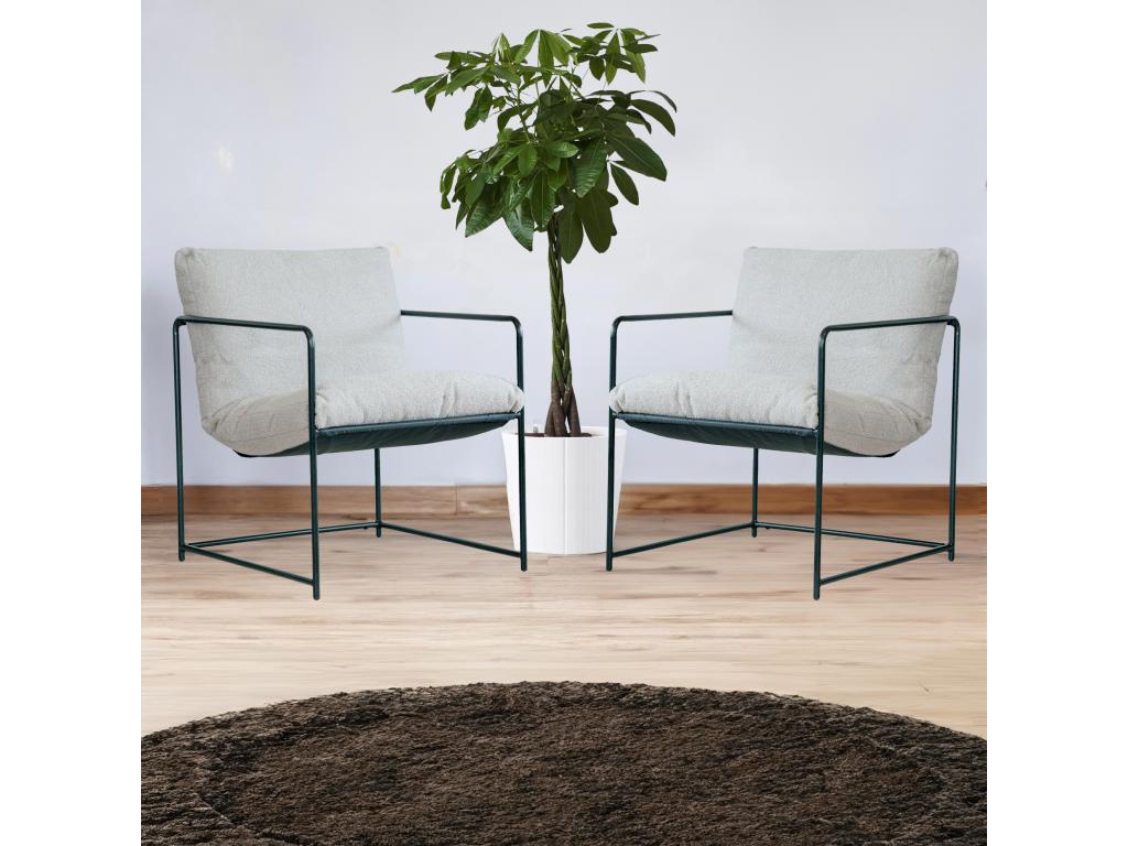 Juego de 2 sillónes Nestleano - Sillón tapizado en tejido bouclé - Silla acolchada - Asiento con reposabrazos de metal - 61x67h75 cm - Gris