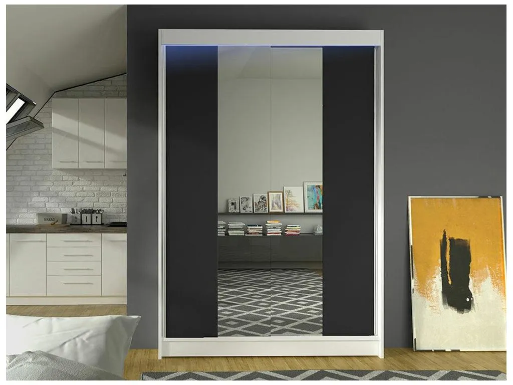 Armario Mueblestop 148 Negro | Blanco 200x120x58cm Puertas de armario - Correderas YPOU71254