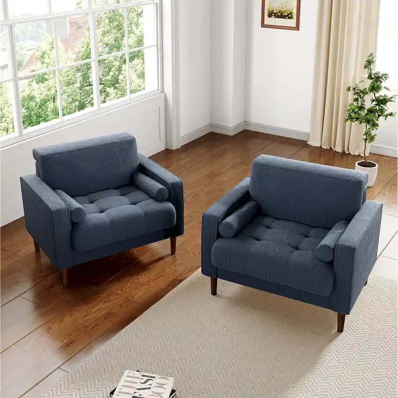 Set of 2 Modern Wide Armchairs in Corduroy - Accent Chairs