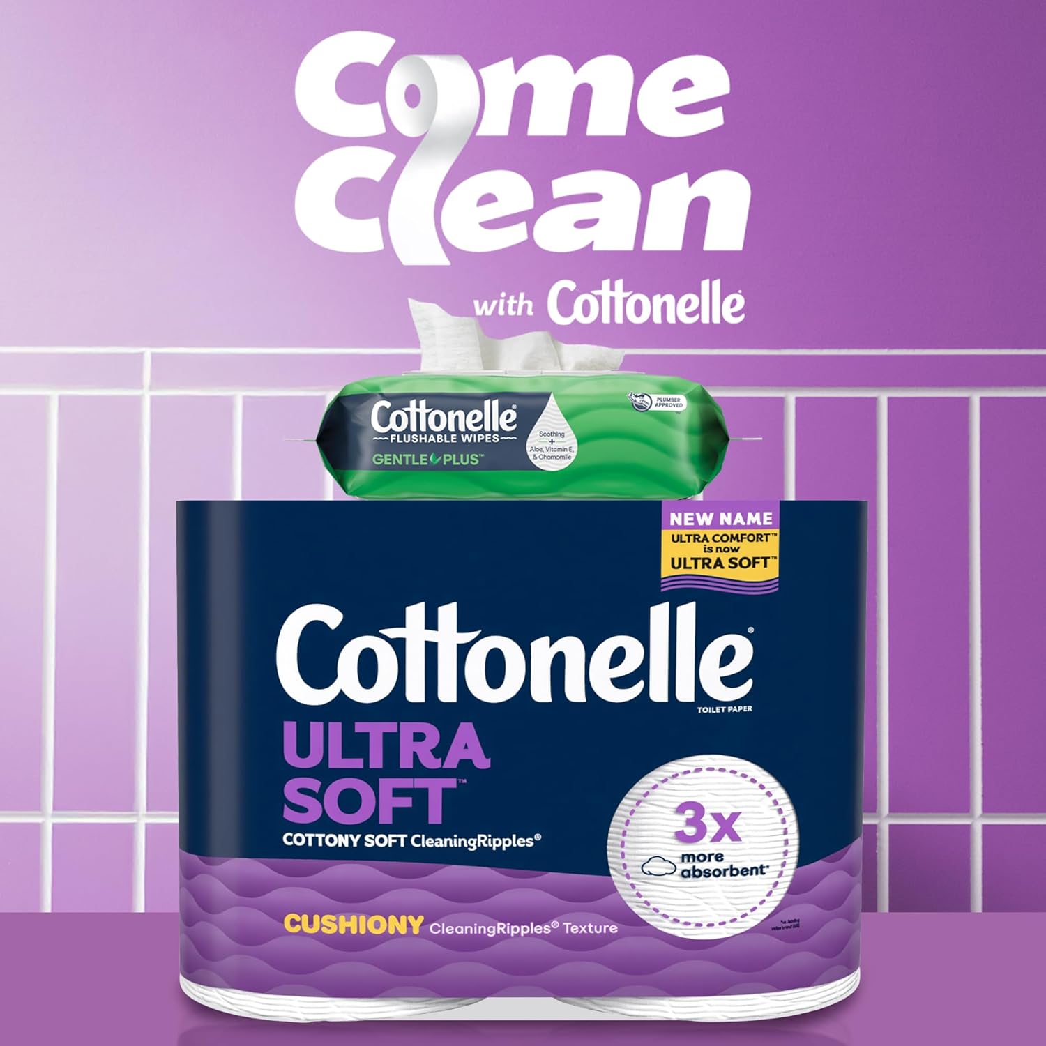 Cottonelle Ultra Soft Toilet Paper with Cushiony CleaningRipples Texture, 12 Family Mega Rolls = 54 Regular Rolls