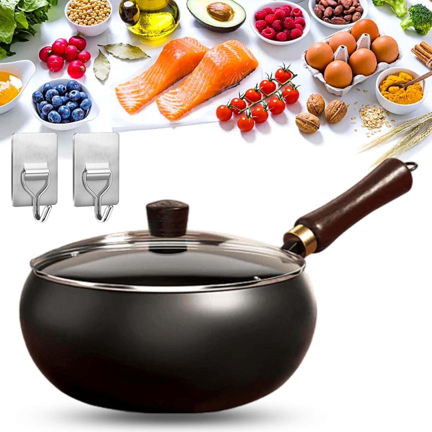 Uncoated Thick Iron Pot, Japanese Uncoating Cast Iron Pot, IronPot Pro, Multifunctional Non-Stick Cast Irons Wok with Lid, High Purity Irons Frying Pan for Cooking (Hammer-Glass Cover, L-11in)