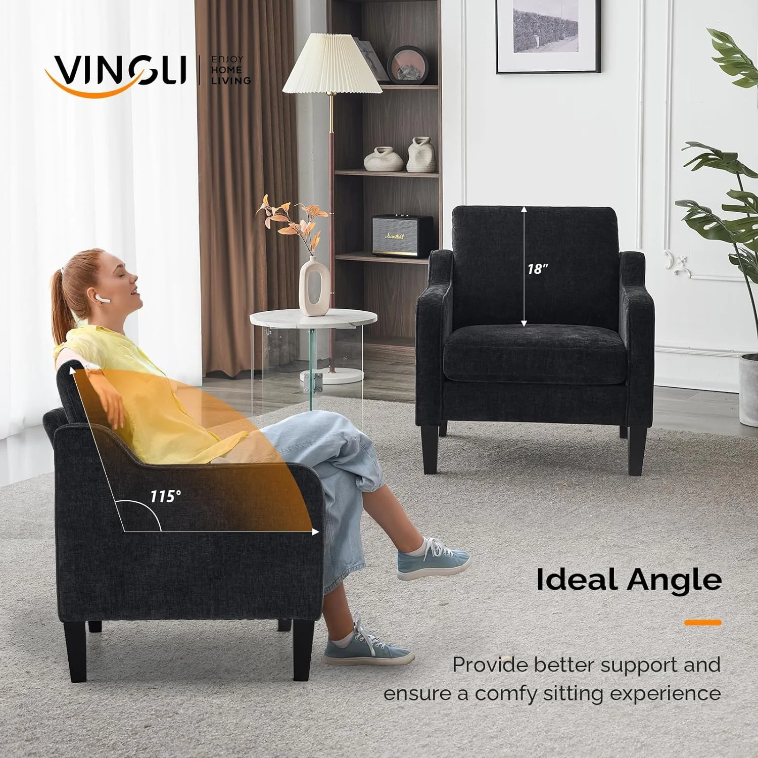 VINGLI Mid Century Modern Chenille Comfy Armchair, Creamy White - Image 16