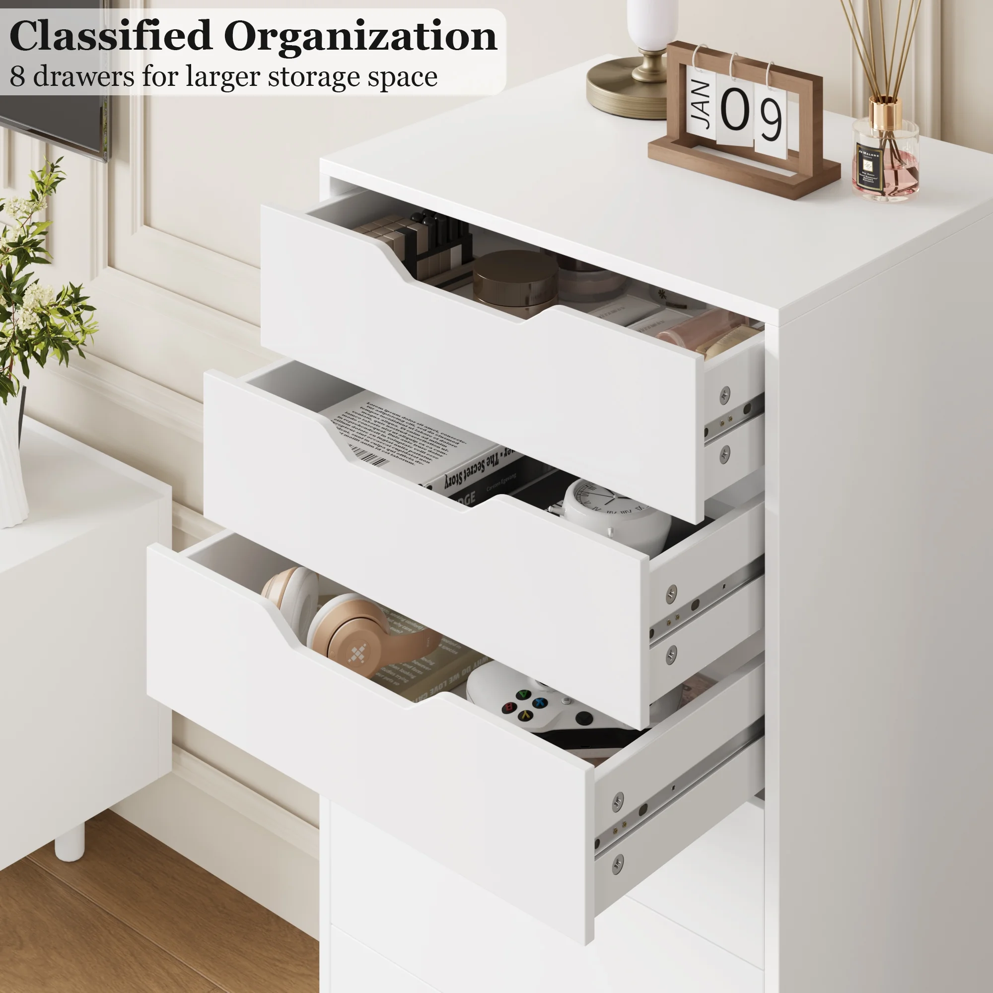 Homfa Vertical 8 Drawer Dresser, 44.5-H Modern Drawers Dresser for Bedroom Living Room, White - Image 8