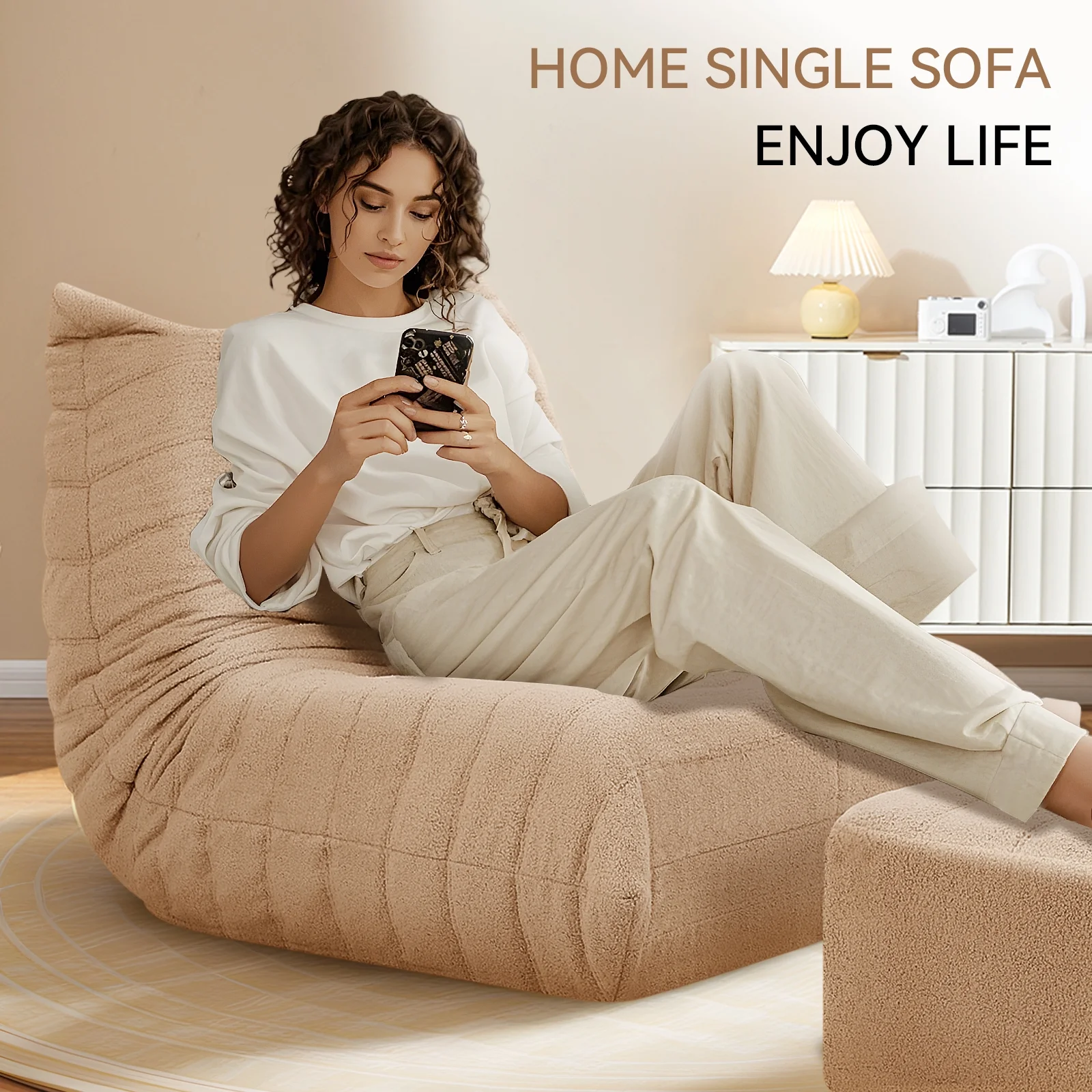 VFD Bean Bag Chairs for Adults, Beanbag Chair with Ottoman Lounge Sofa Memory Foam Comfy Reading Chair for Bedroom & Living Room, Lazy Floor Sofa Couch - Image 35