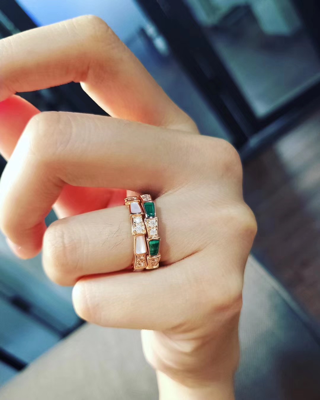 Bvlgari Rose Gold and Malachite Serpenti Viper Ring - Original Replica Club