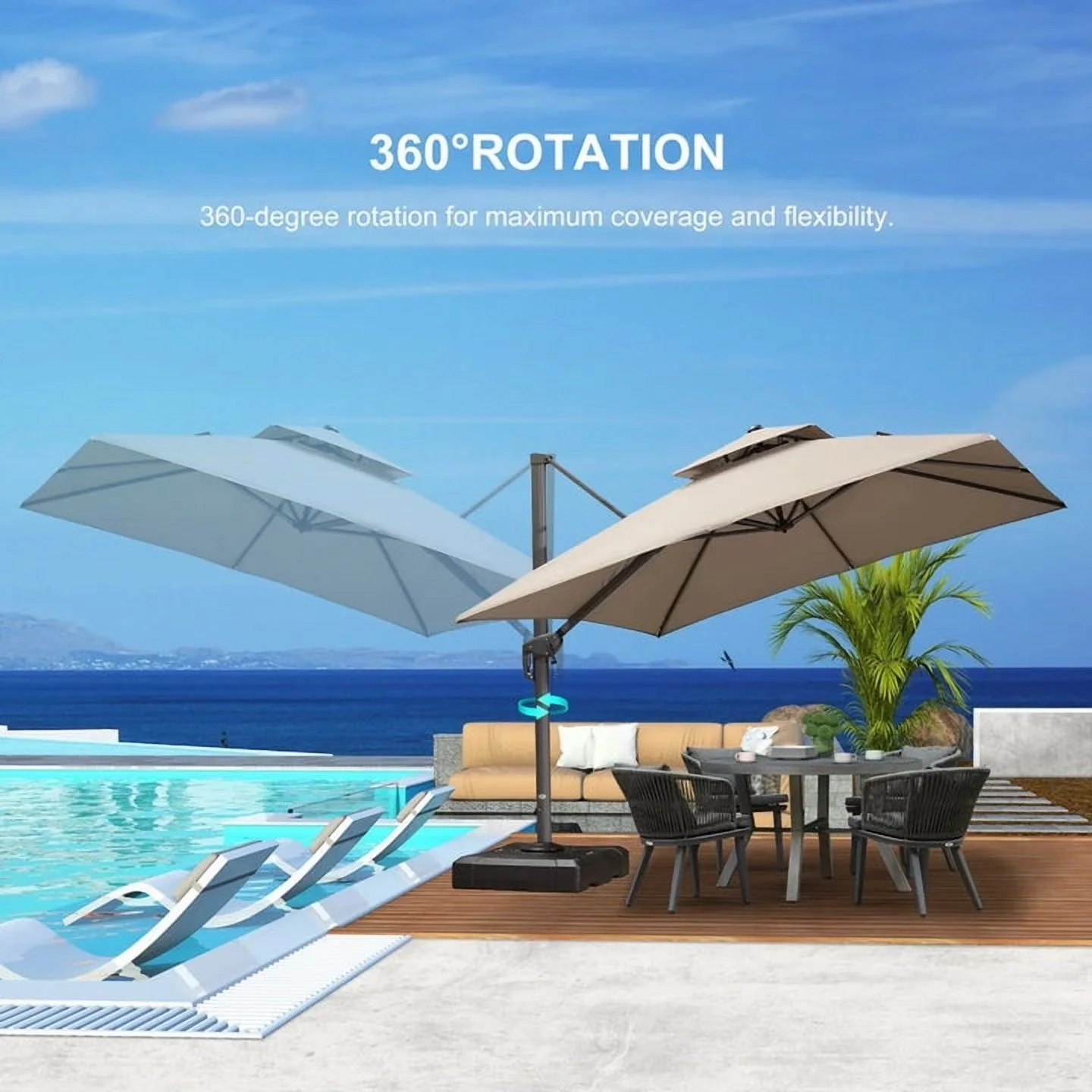 PURPLE LEAF Outdoor Cantilever Umbrella 10' X 13' Rectangle Umbrella Large Patio Umbrella Windproof Heavy Duty Hanging Offset Umbrella for Garden Outdoor Pool, Dark Grey - Image 26