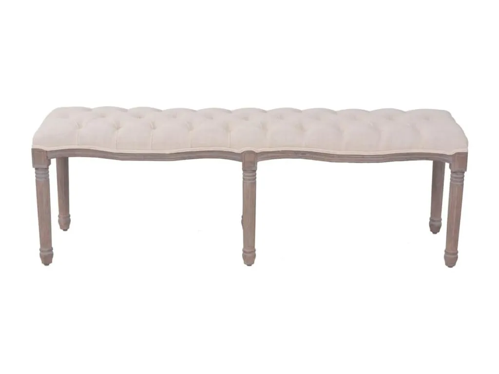 Banco de madera maciza y lino Nidovia color crema 150x40x48 cm swk1545147