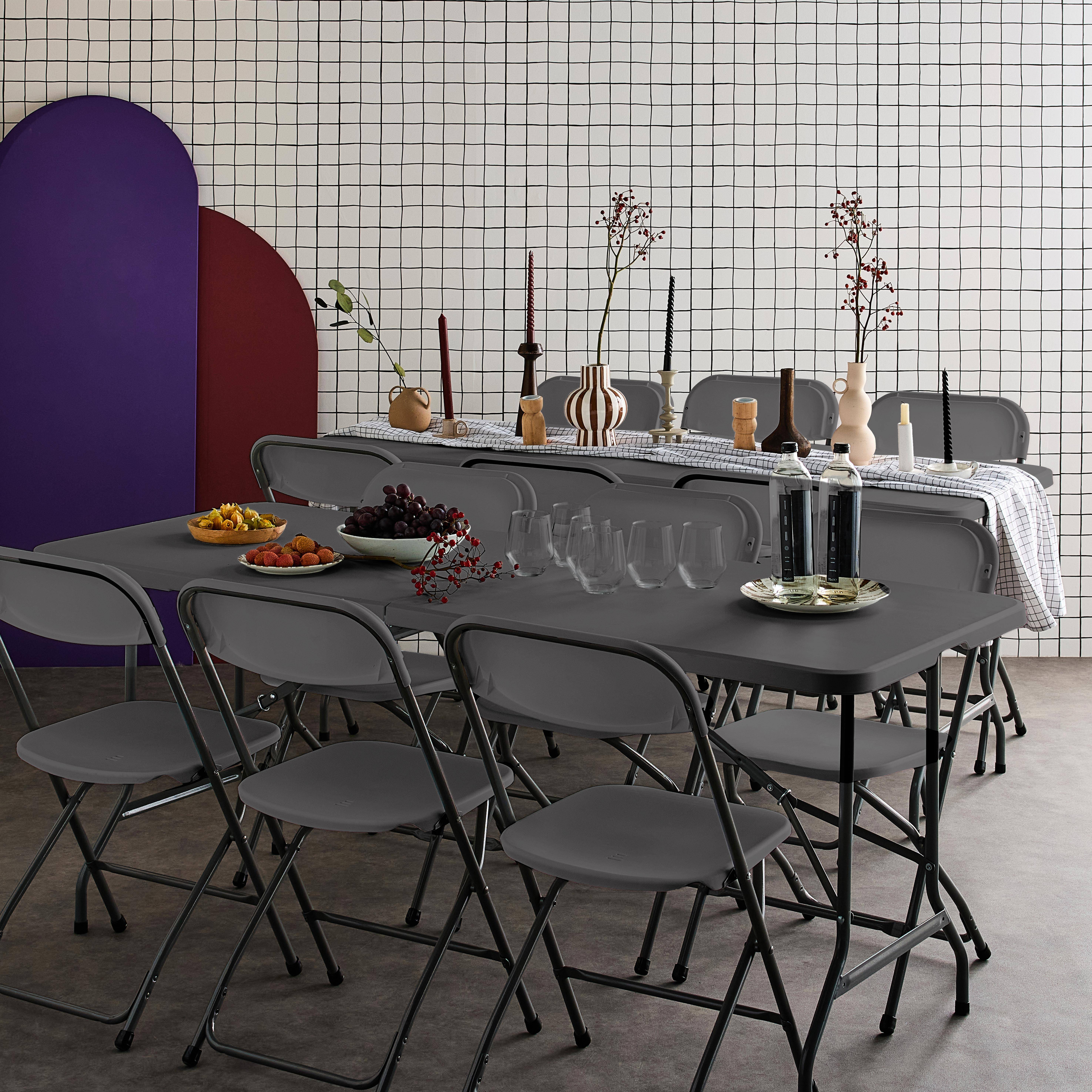 Fiesta 12 - Set de 2 mesas + 12 sillas plegables portátiles para eventos
