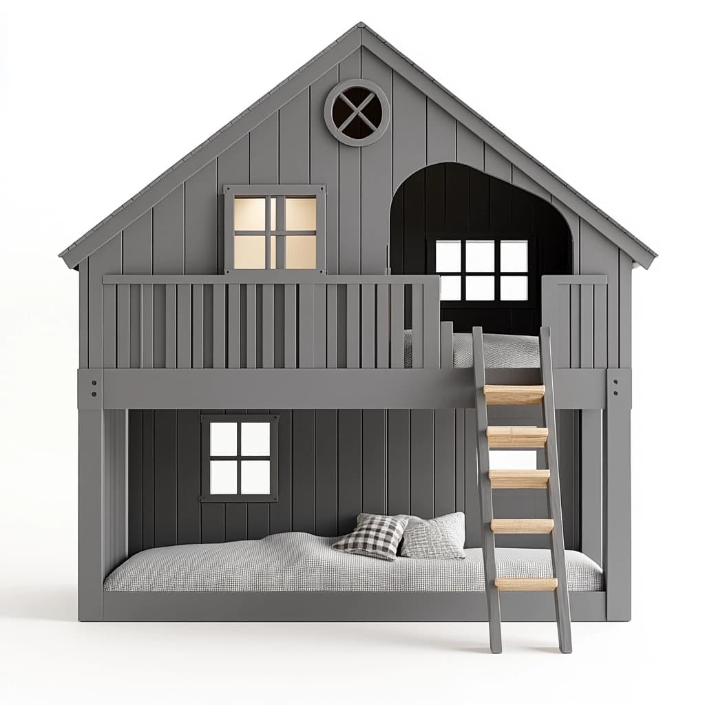 Litera Infantil con Forma de Casa Madera Pino Gris 200x100 cm