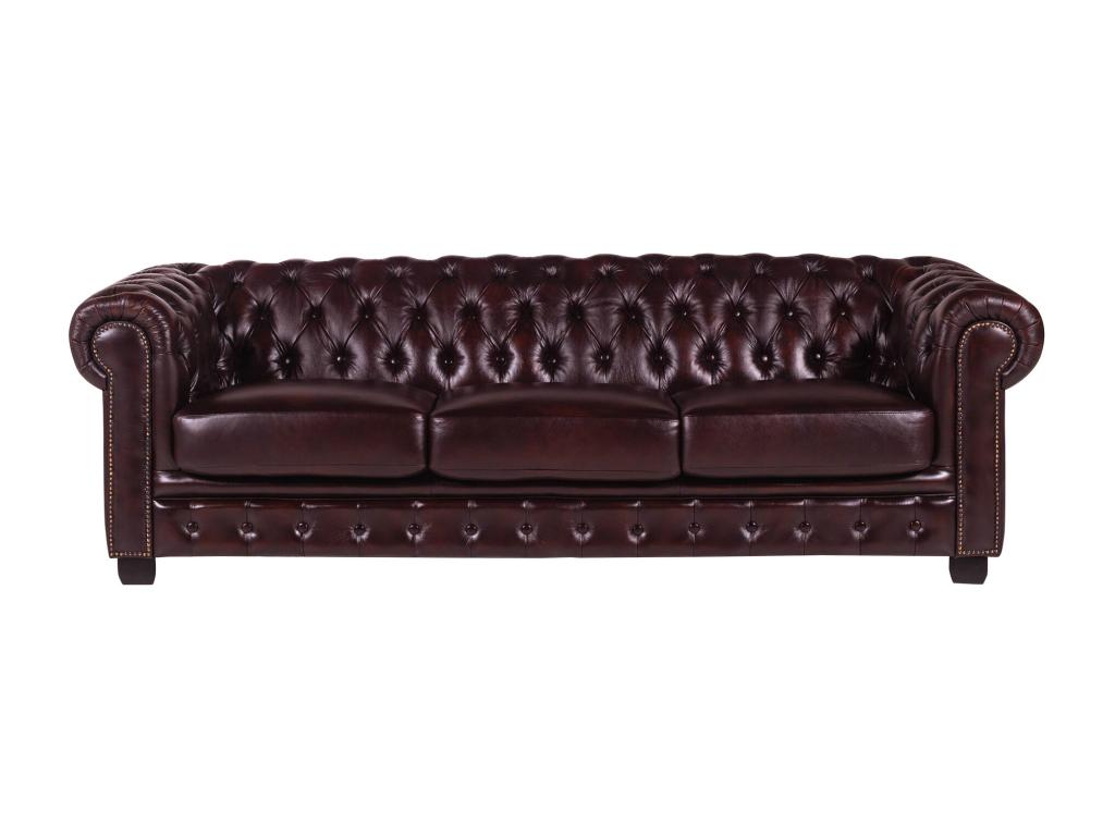 Sofá chesterfield de 4 plazas BRENTON 100% piel de búfalo - Cherry
