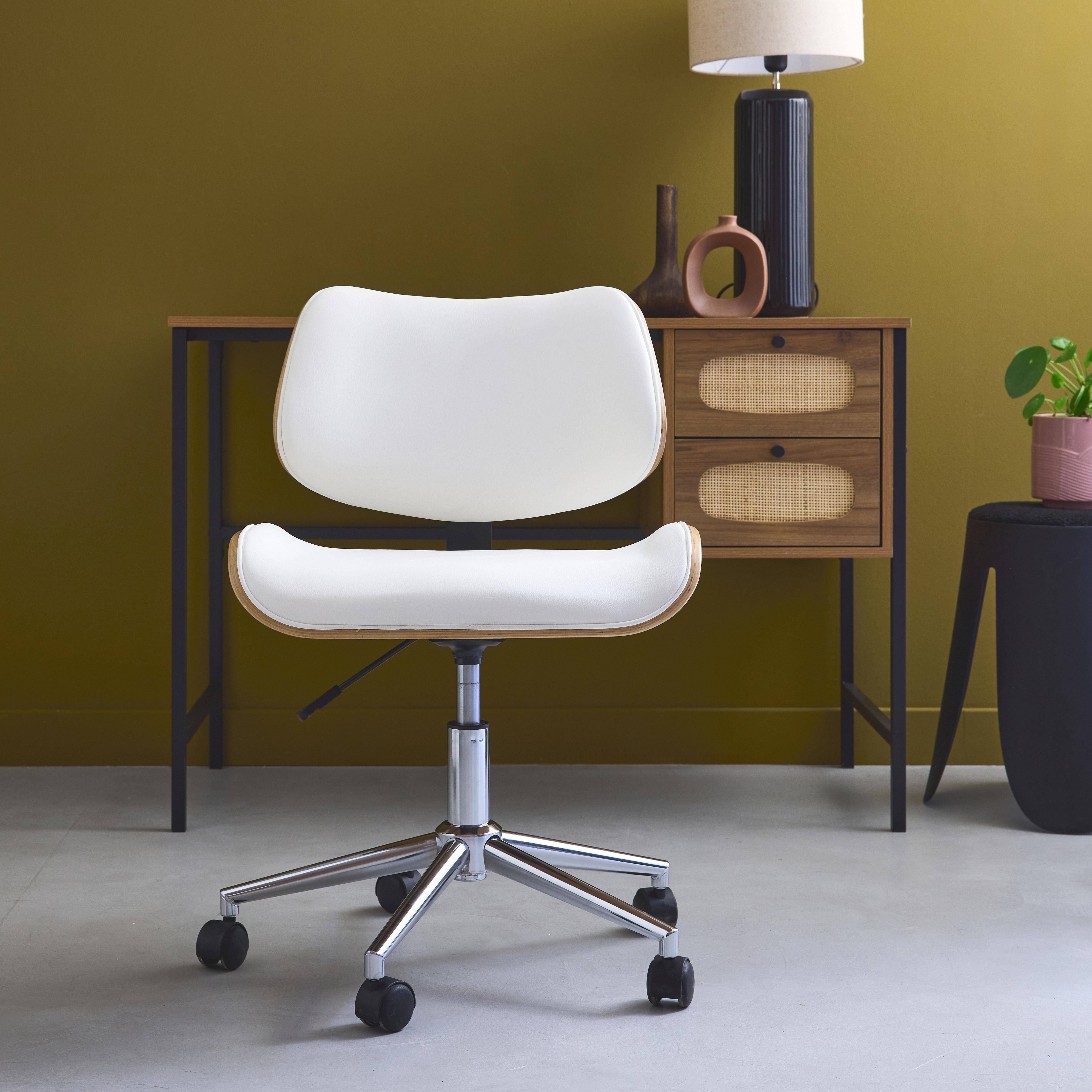 Karen - Silla de oficina con ruedas, madera curvada y acabado en polipiel