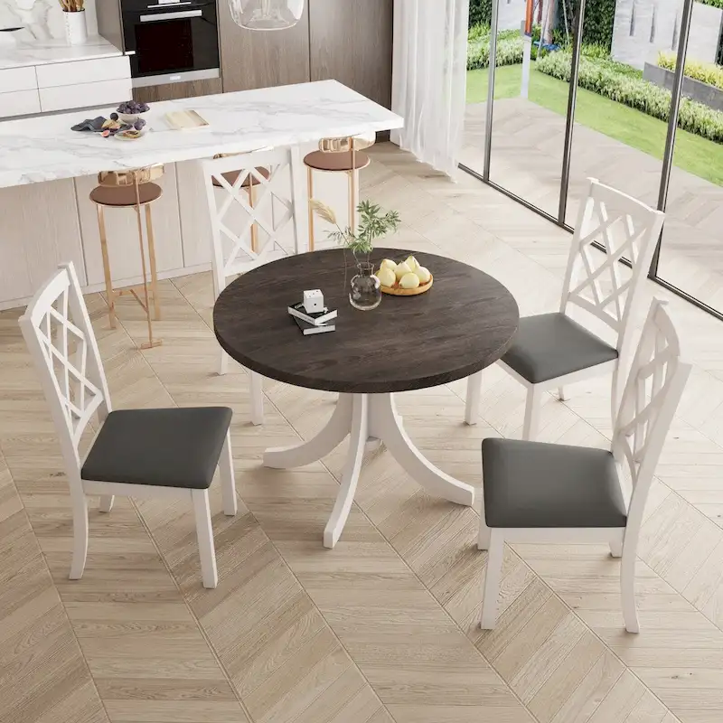 5-Piece Upholstered Chair Round Dining Table Set