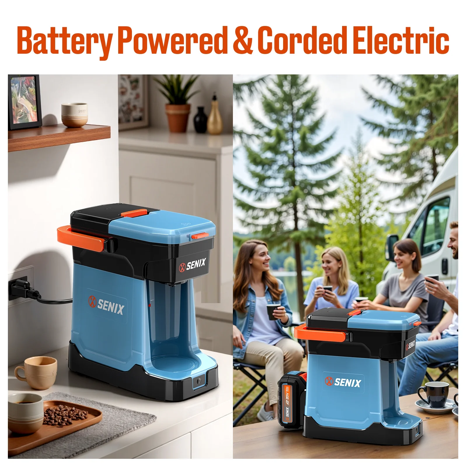 SENIX Single Serve Coffee Maker, Plug-in & Battery Coffee Machine, 8oz, Compatible with K-Cup, Grounds, Pods for Travel, Camping, Outdoor, Home, Job Sites - Includes Battery & Charger - Image 8