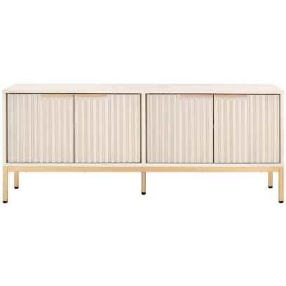 Mid Century TV Stand with Tambour Doors and Storage Drawers