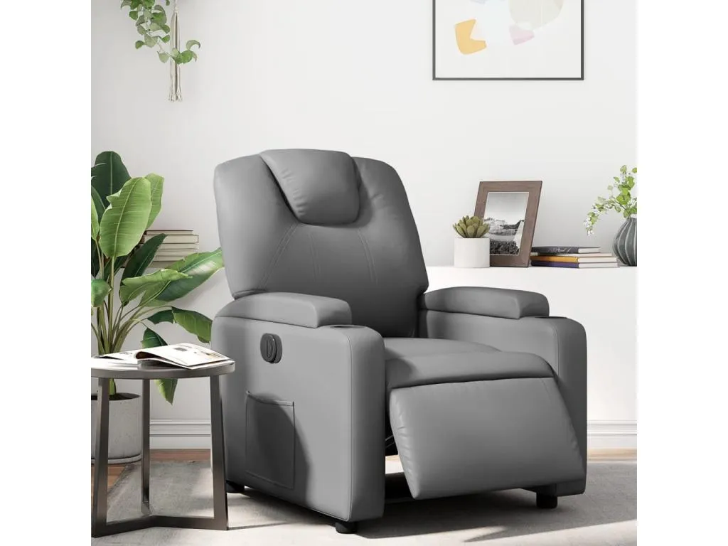 Sillón reclinable eléctrico en cuero sintético gris. aid3573060
