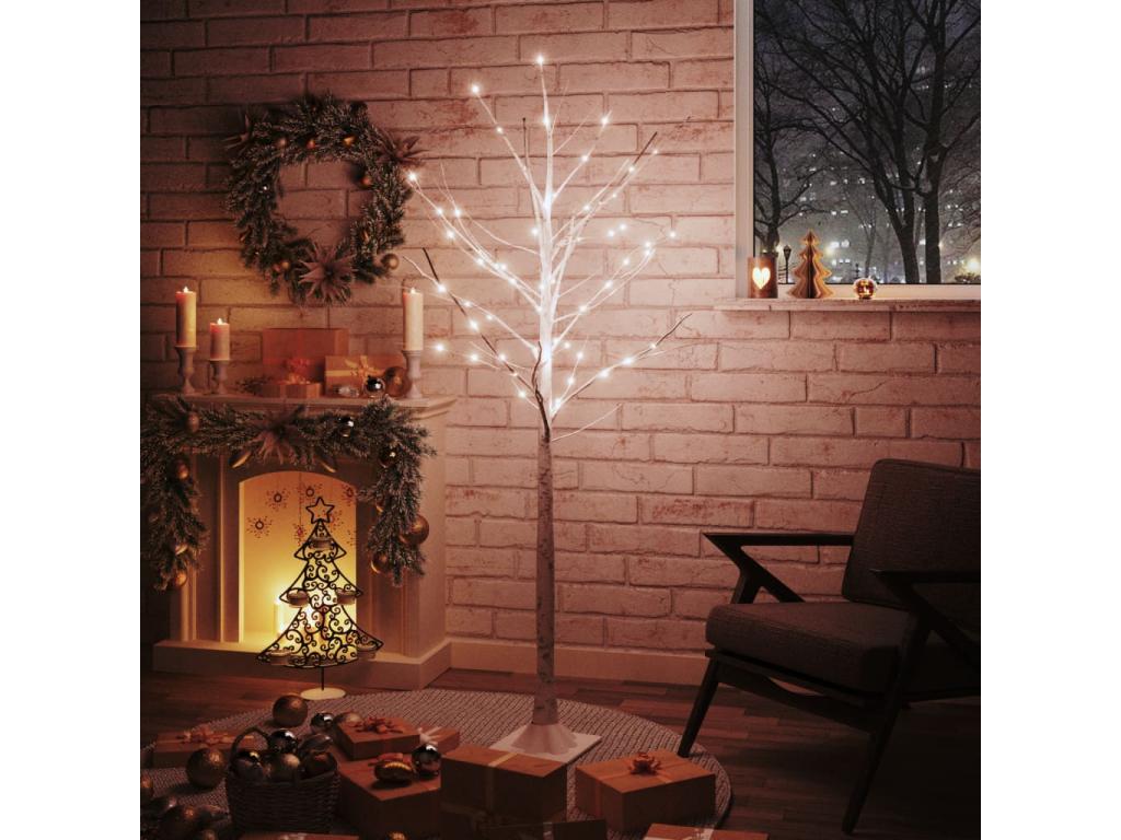 Abedul artificial blanco con 96 LEDs blanco cálido 180 cm