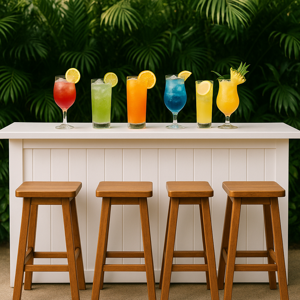 Bar de jardín mesa alta con taburetes, madera, para exterior, 120 cm largo x 55 cm ancho x 110 cm alto