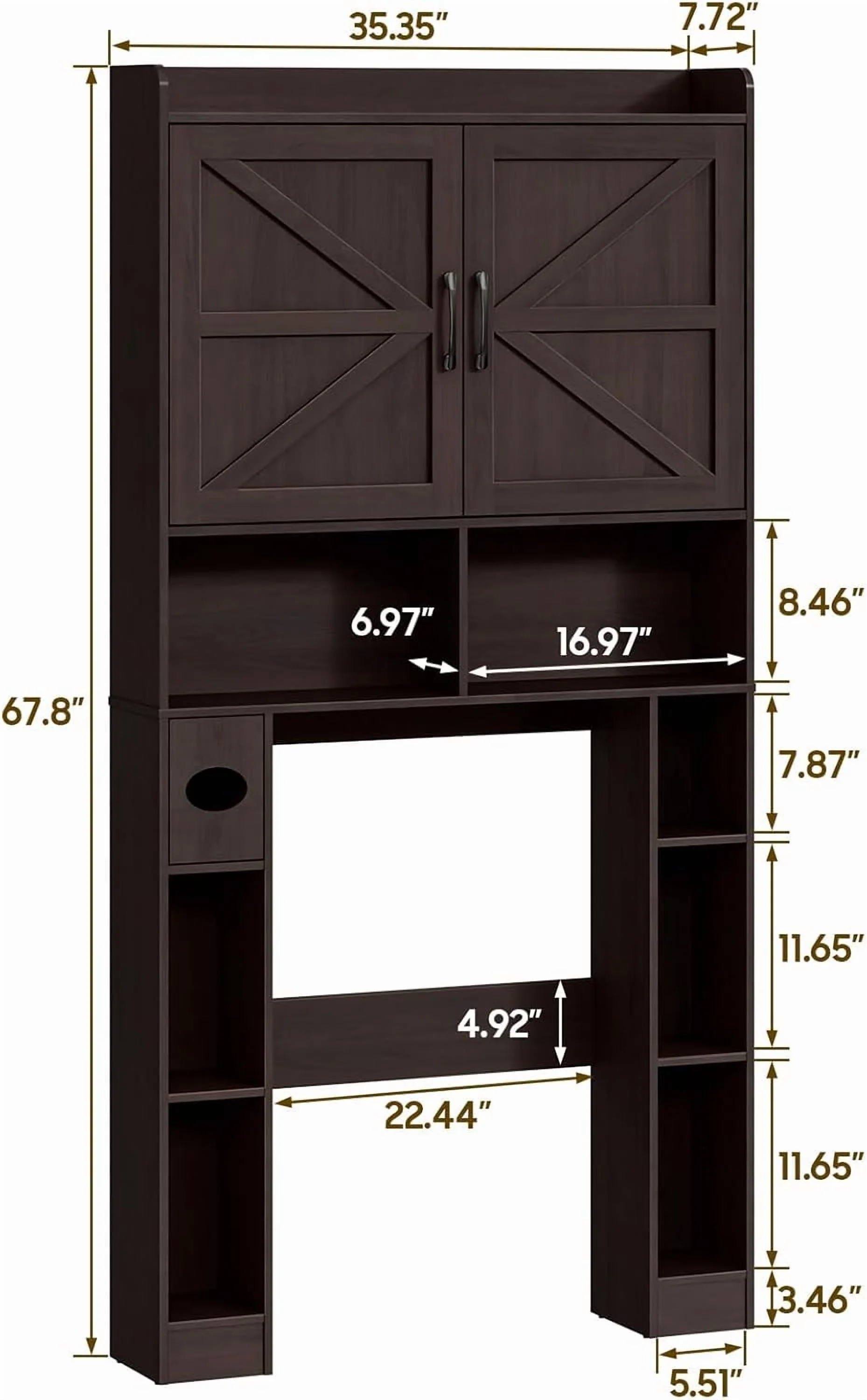 Vabches Over The Toilet Storage Cabinet with Toilet Paper Holder Stand, Above Toilet with Adjustable Shelf & 2 Doors - Image 20