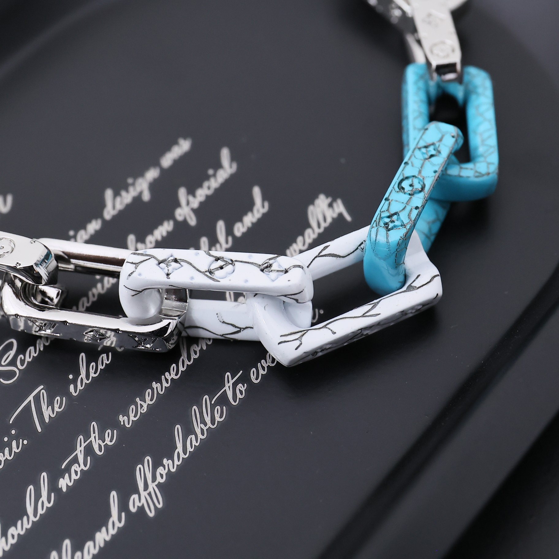 Louis Vuitton Silver Blue Black Colors Monogram Mens Bracelet - Original Replica Club