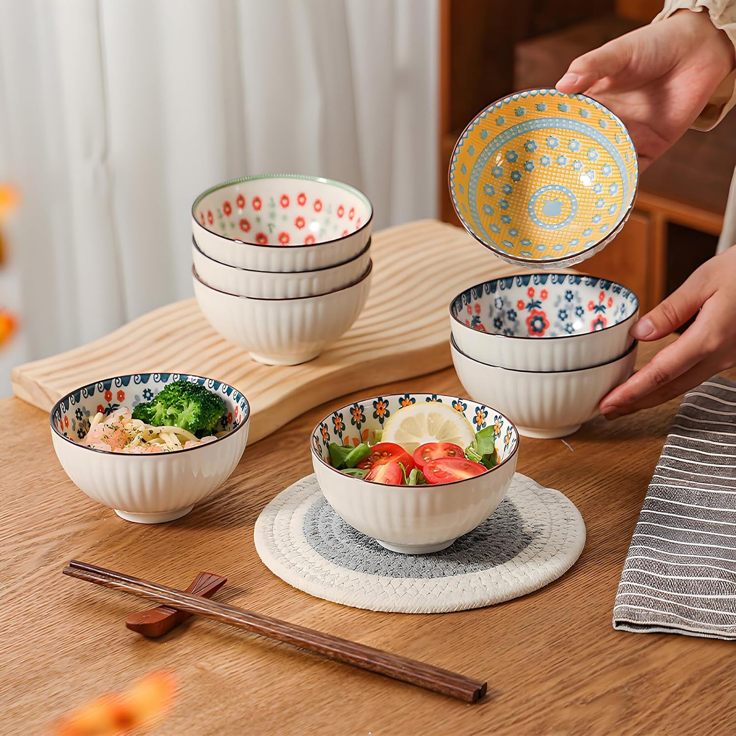 Rice Bowls 10oz, Japanese Style Bowls Set of 6 with Gift Box - Ceramic Bowls for Soup, Dessert, Ice Cream, Snack - Kitchen Gifts for Women Christmas Gift
