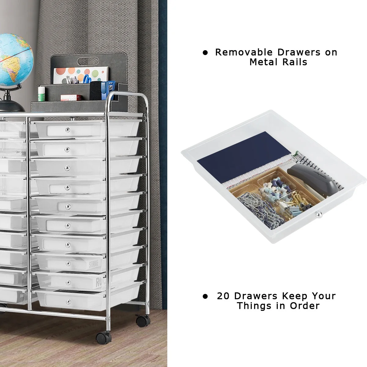 Costway 20 Drawer Rolling Storage Cart Tools Scrapbook Paper Office School Organizer Yellow - Image 42