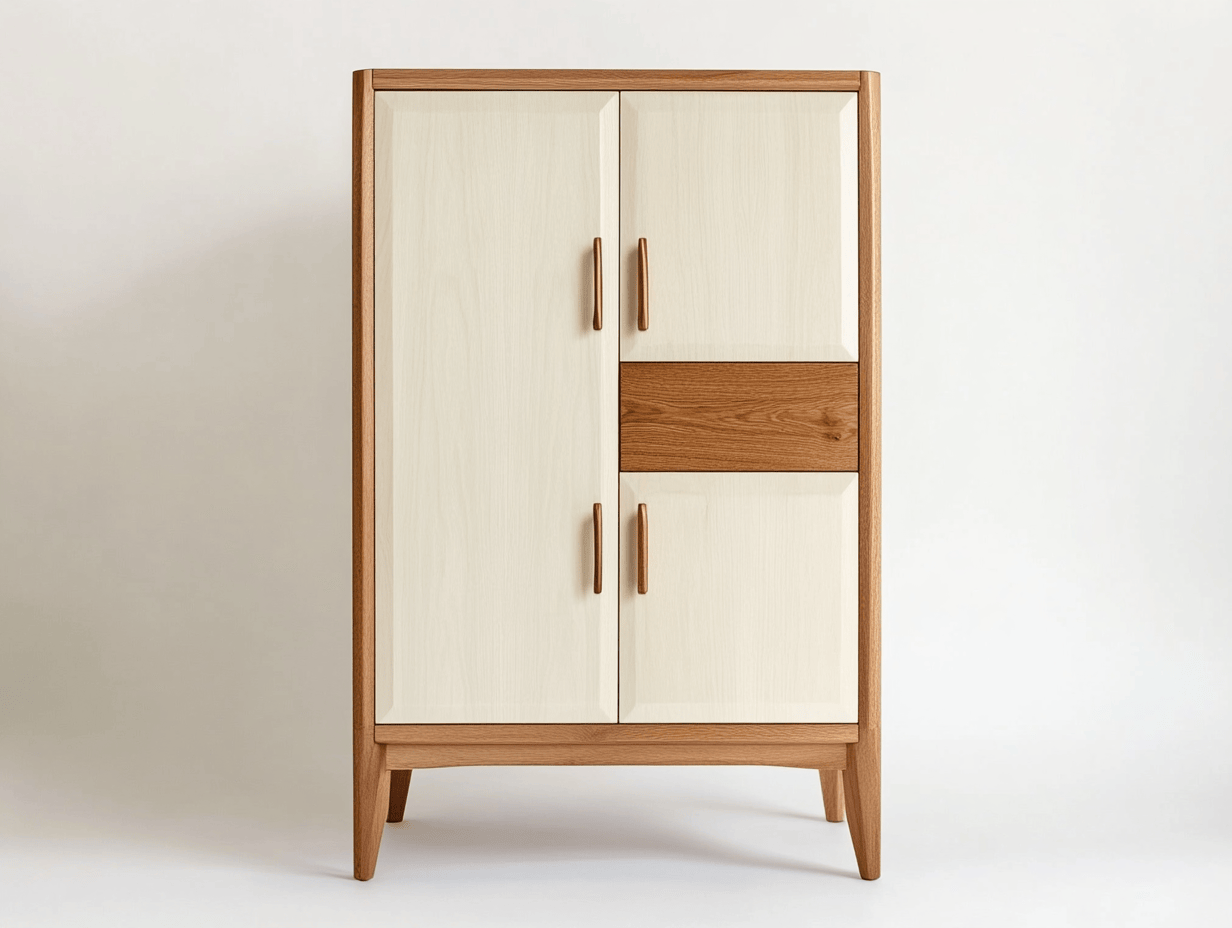 Armario Alto con Cuatro Puertas en Blanco y Madera Natural