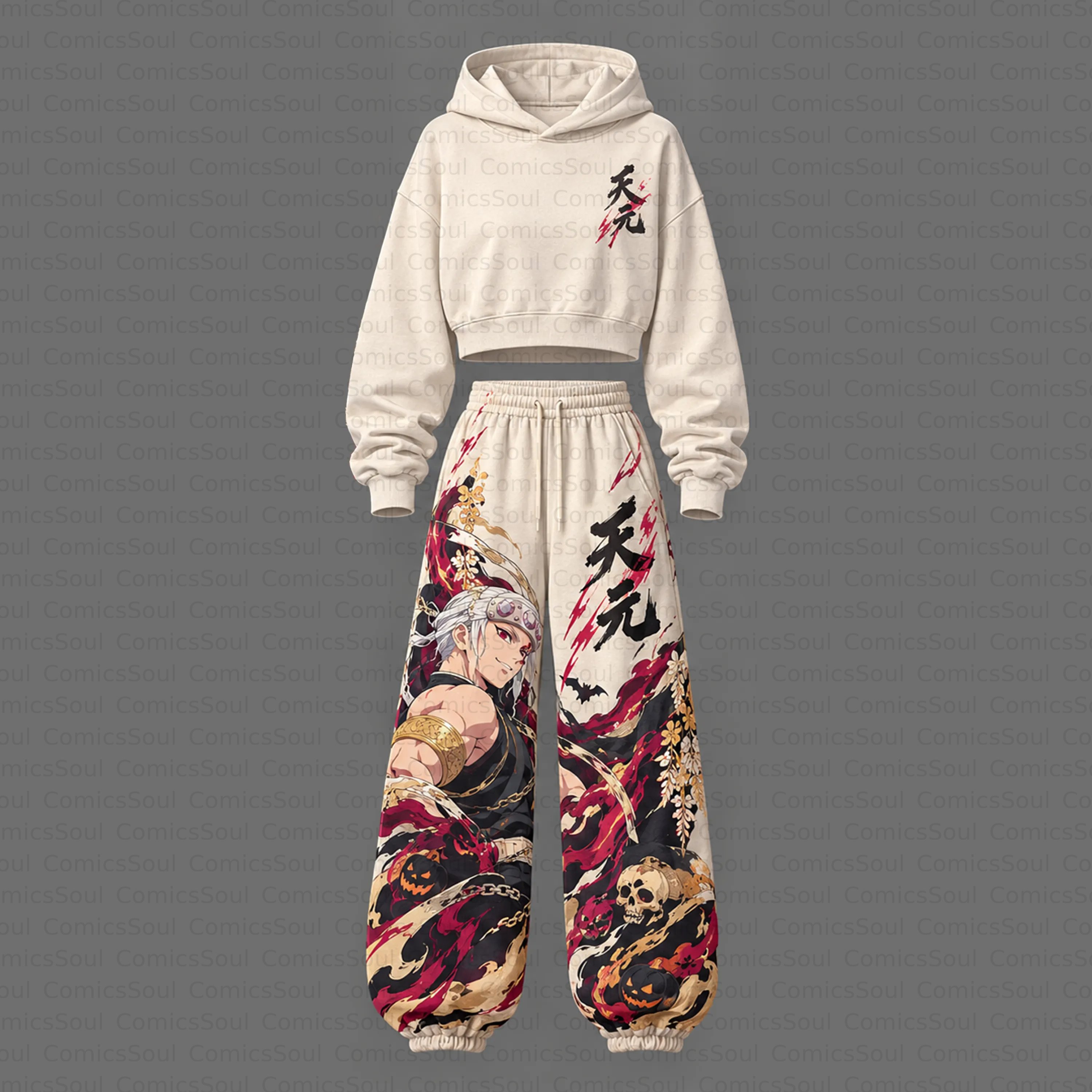 Demon Slayer Cropped Long Sleeve Hoodie & High Waist Jogger Pants Two Piece TeeThreads Sustain the Scene with Custom Apparel