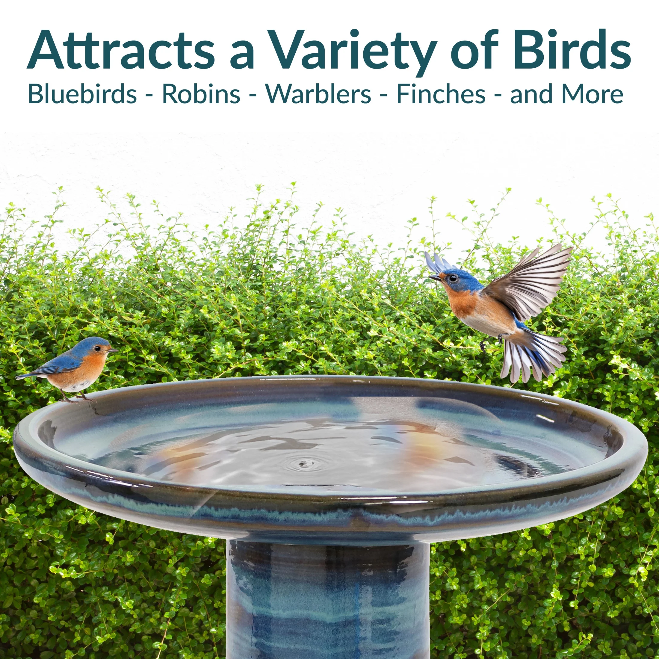 Sunnydaze Freestanding Ceramic Outdoor Bird Bath, Glazed, UV-Resistant Galaxy Blue Finish - Image 4