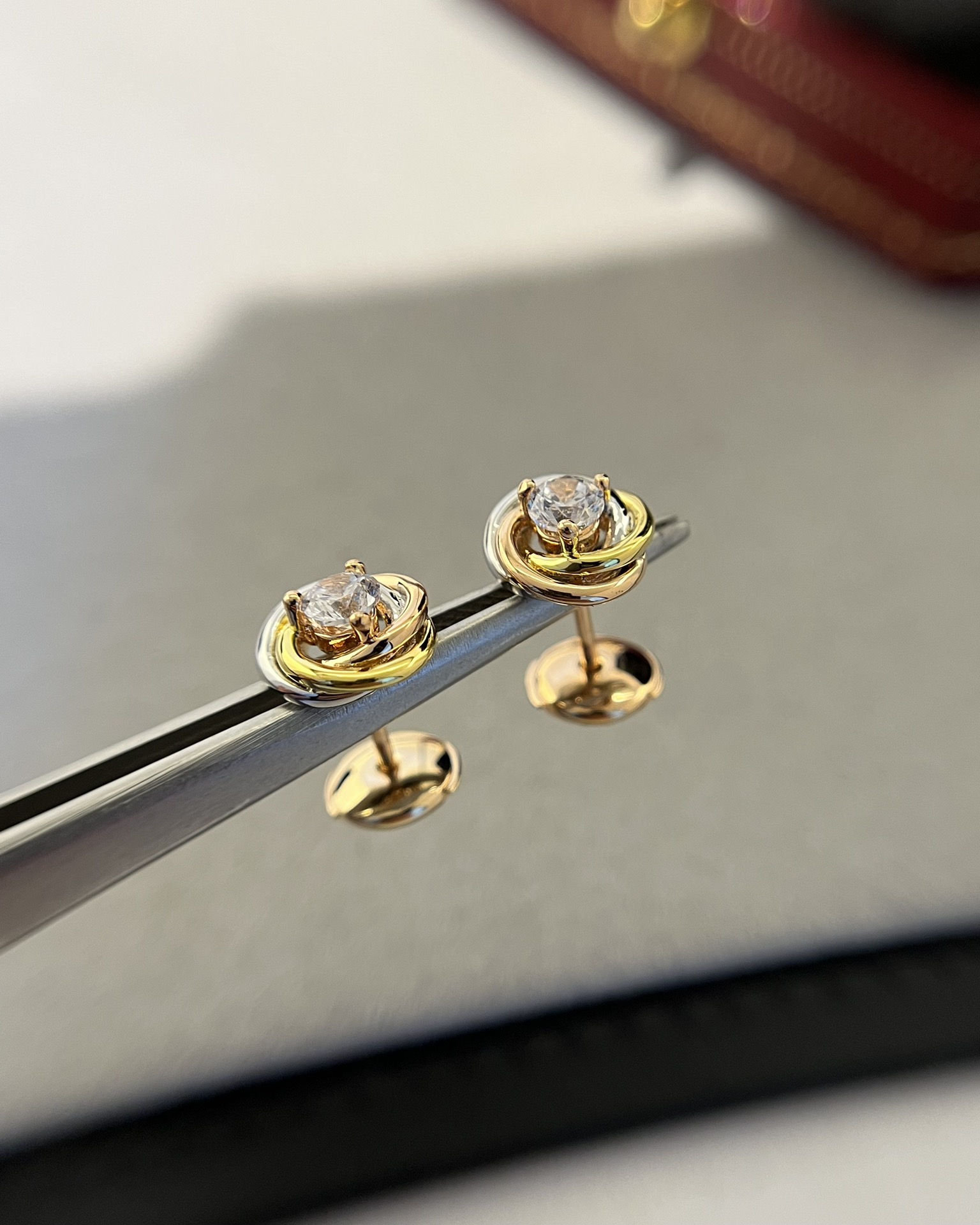 Cartier Trinity Stud Earrings, 2 Diamonds - Original Replica Club