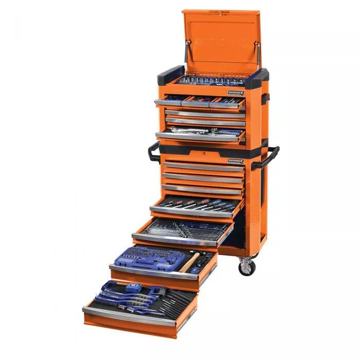 KINCROME CONTOUR TOOL WORKSHOP 329 PIECE 15 DRAWER W. TROLLEY - ORANGE K1501O
